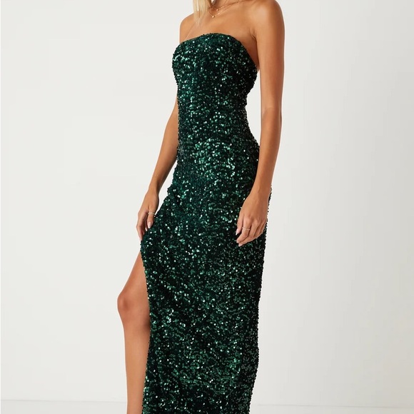 Lulu's Green Sequin Strapless Maxi Dress - Picture 3 of 3